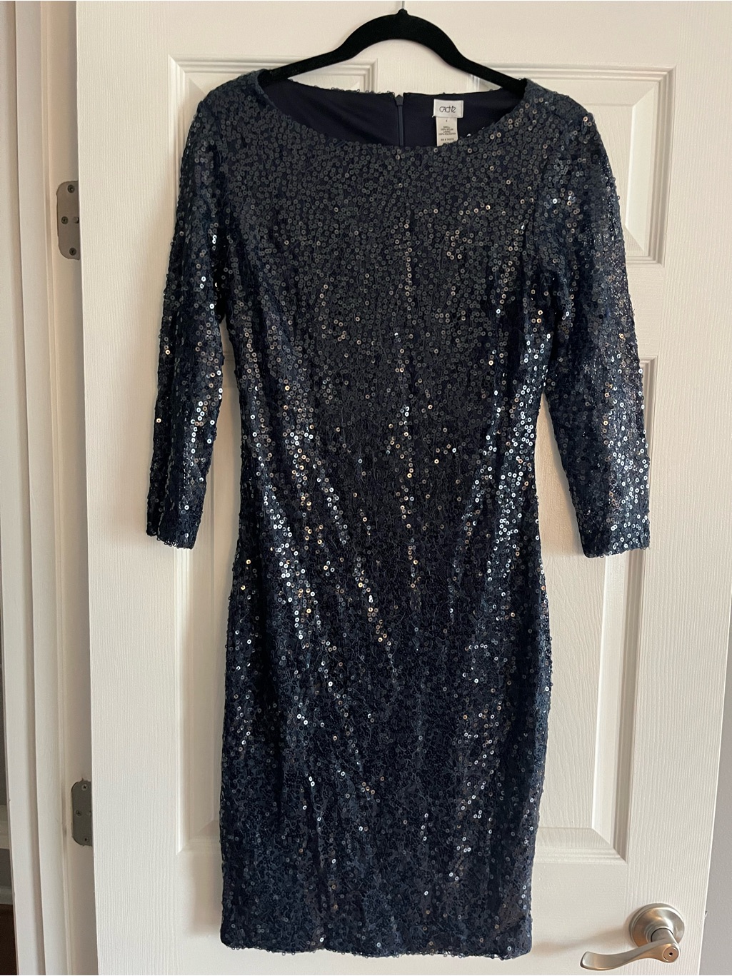 Cache Navy Sequin Long Sleeve Sheath Dress